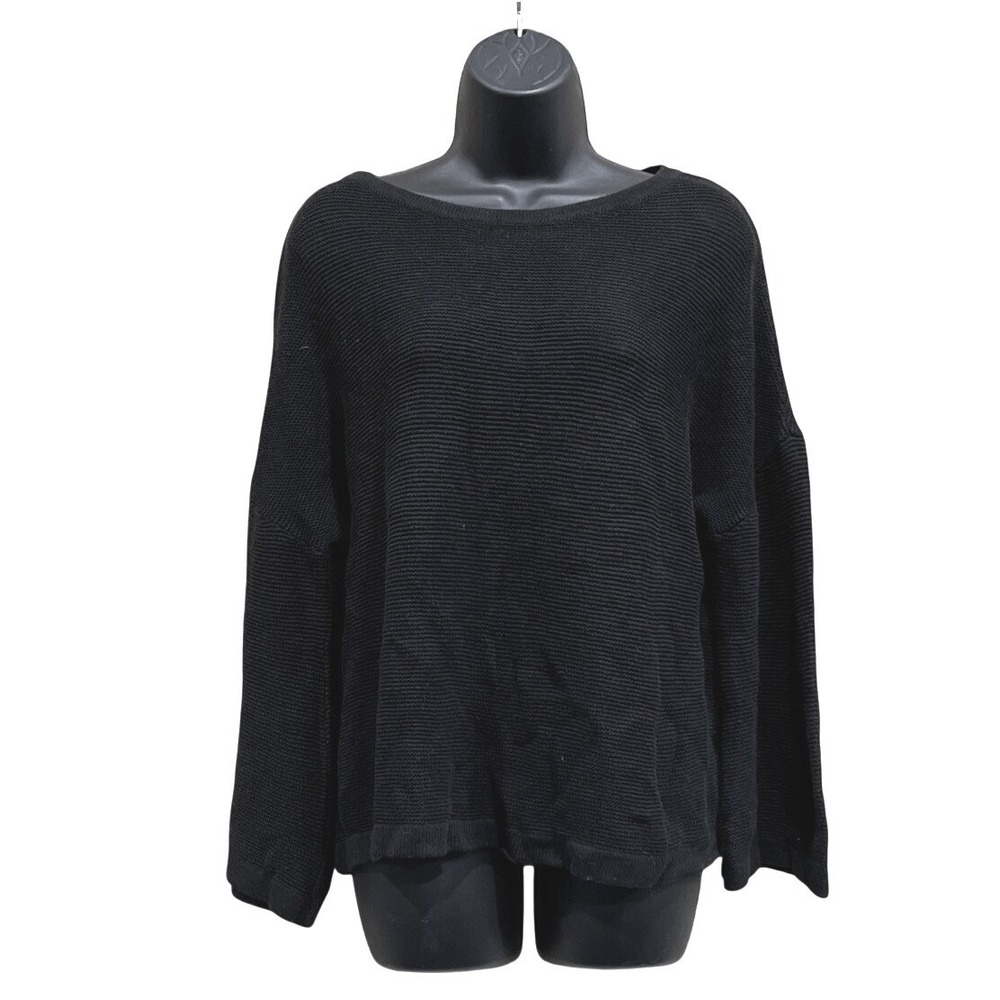 SANCIA Sweater Womens Large‎ Black Ribbed Knit Boat Neck Relaxed Cotton Viscose